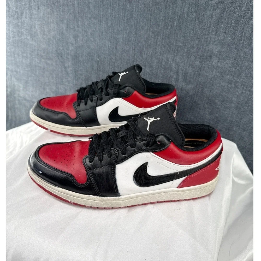 Nike Air Jordan 1 Low Bred Toe Men's Size 10 Black Red White Leather Sneakers